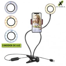 Iluminador Selfie Ring Light LED 12W Articulado de Mesa c/ Suporte p/ Celular Live Stream X-Cell XC-RL-01
